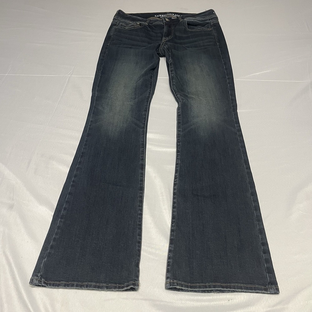 American Eagle Kick Boot Jeans Womens 10 Fits 30x32 Low Rise Dark Wash